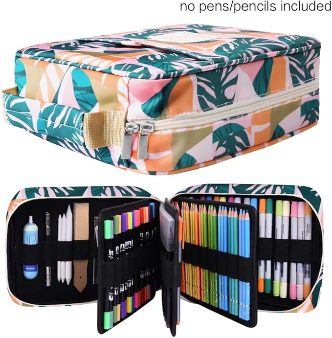 qianshan Pencil Case Holder Slot - Holds 202 Colored Pencils or 136 Gel Pens with Zipper Closure - Large Capacity Pen Organizer for Watercolor Pens or Markers - Perfect for Artist.Large Leaves