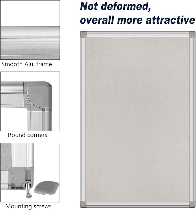36x24-Inch Gray Felt Bulletin Board with Silver Aluminum Frame – Perfect for Home, Office, and Classroom