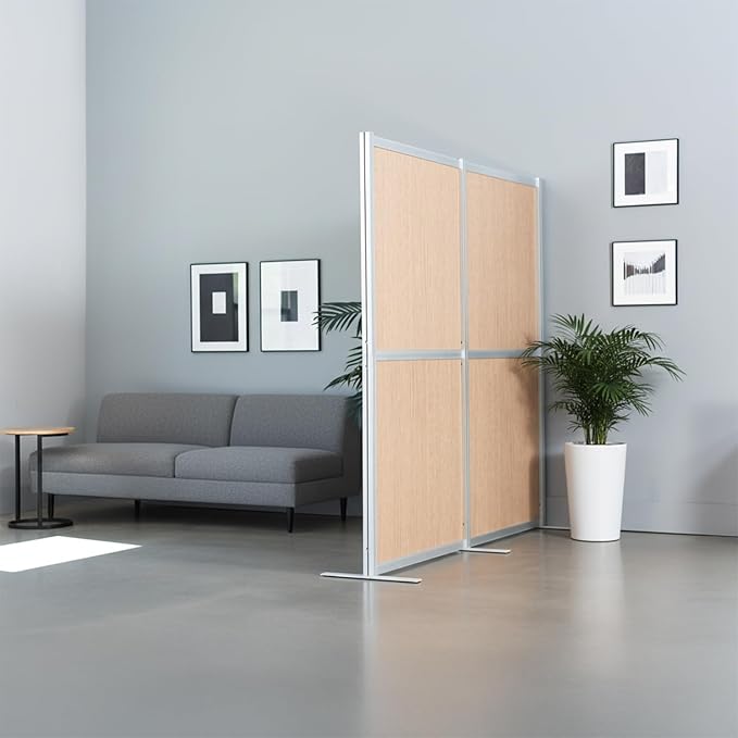 VIVO Modular Wall System, 2 PET Panels, Modern Professional Office Cubicle Dividers, Freestanding Privacy-Screen, 66 inches High, Flat Wood, Silver Frame, PP-MWS63C