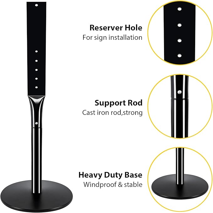 INNOVSIGN Heavy Duty Cast Iron Sign Post, 12" Round Base, 48" Movable Sign Stand
