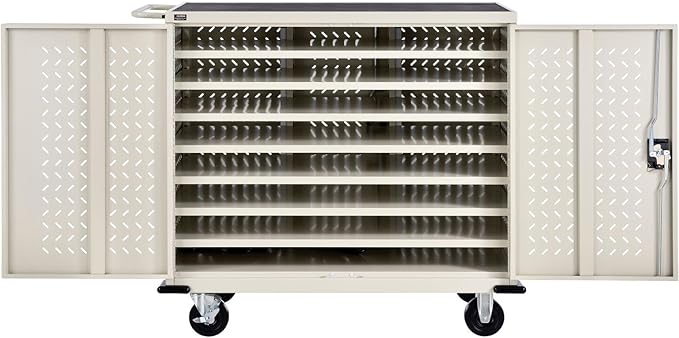 Global Industrial Mobile Storage & Charging Cart, 24 Laptop & Chromebook Device Capacity, Putty, Assembled, Laptop and Tablet Storage and Charging Cart
