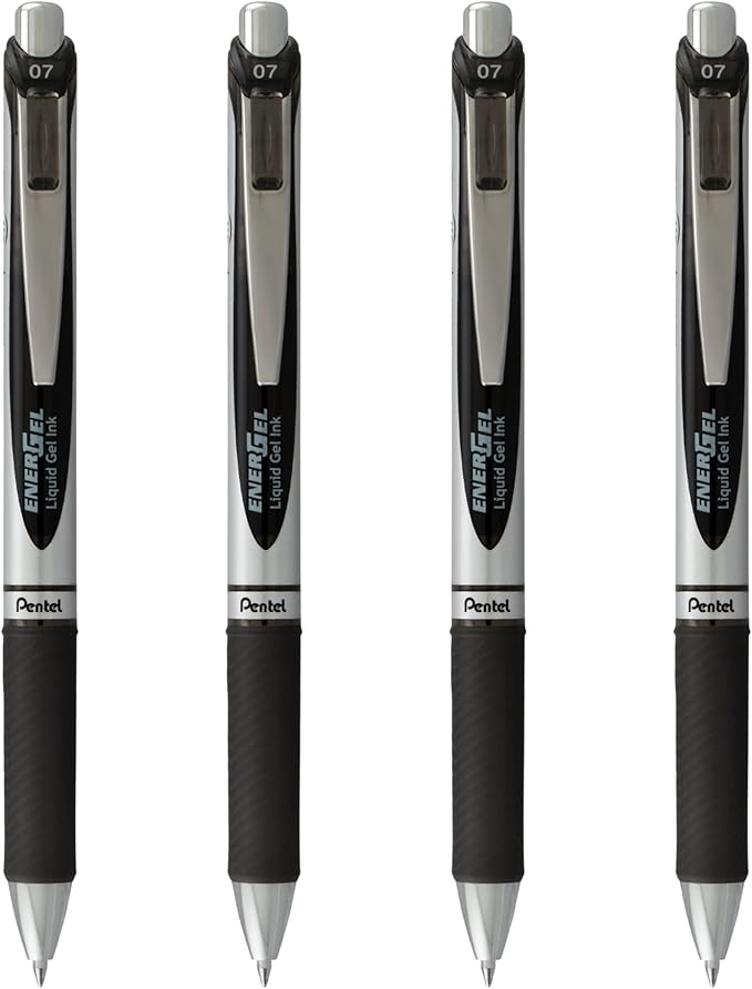 Pentel EnerGel RTX Liquid Gel Pens, Medium (0.7mm), Black Ink, 4-pk (BL77PF4A)