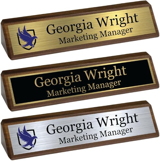 Custom Desk Wedge Name Plate - Personalized Titles and Styles (2x8 Inch, Solid Walnut w/Name Plate)