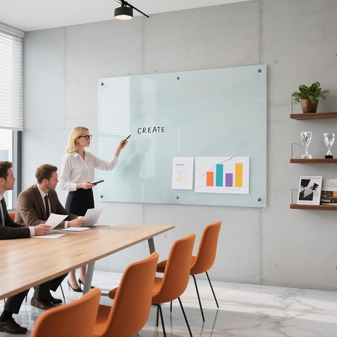 JYYPWB Magnetic Large Glass Board 72"x 48" Dry Erase Writing Board Premium Tempared Galssboard Frameless Message Board with Full Accessories Wall Mounted White Board