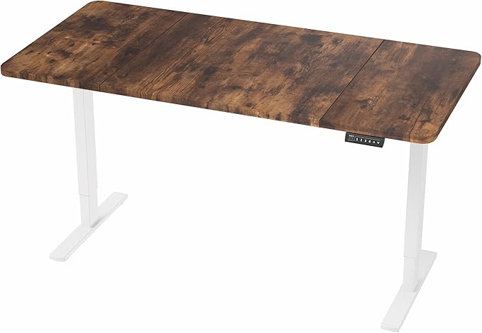 VIVO Electric 60 x 30 in Rustic Standing Desk, Memory Height Adjustment, 1B Series, Holds 220 lbs, Vintage Brown Top White Frame, DESK-KIT-1W6N-30