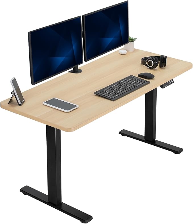 VIVO Electric 60 x 24 in Standing Desk, Memory Height Adjustment, 1B Series, Holds 220 lbs, One-Piece Light Wood Top, Black Frame, DESK-KIT-1B6C