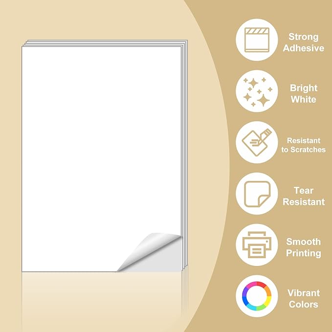 BESTEASY Sticker Paper 8.5" x 11" Full Sheet Label Stickers for Laser & Inkjet Printers, Self-Adhesive Paper Shipping Labels (8000 Sheets,8000 Labels)