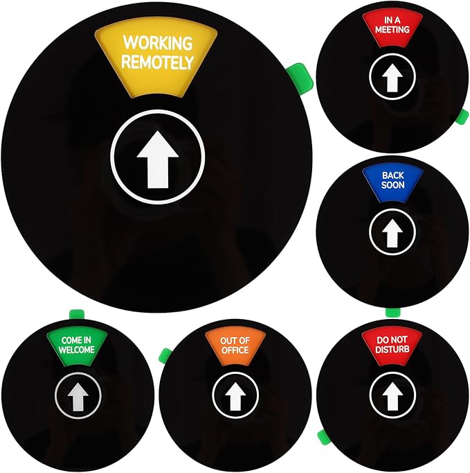Office Door Sign, Black Rotating Status Door Sign with 6 Options - Do Not Disturb/Out of Office/In a Meeting/Come in Welcome/Working Remotely/Back Soon, 6 Inch Round Privacy Signs (Black)