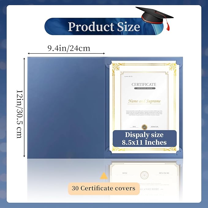 30 Packs Certificate Covers,Navy Blue Cardboard Diploma Cover,Certificate Holders Gold Foil Border,for Letter Size 8.5 x 11 Inch Awards and Certificates