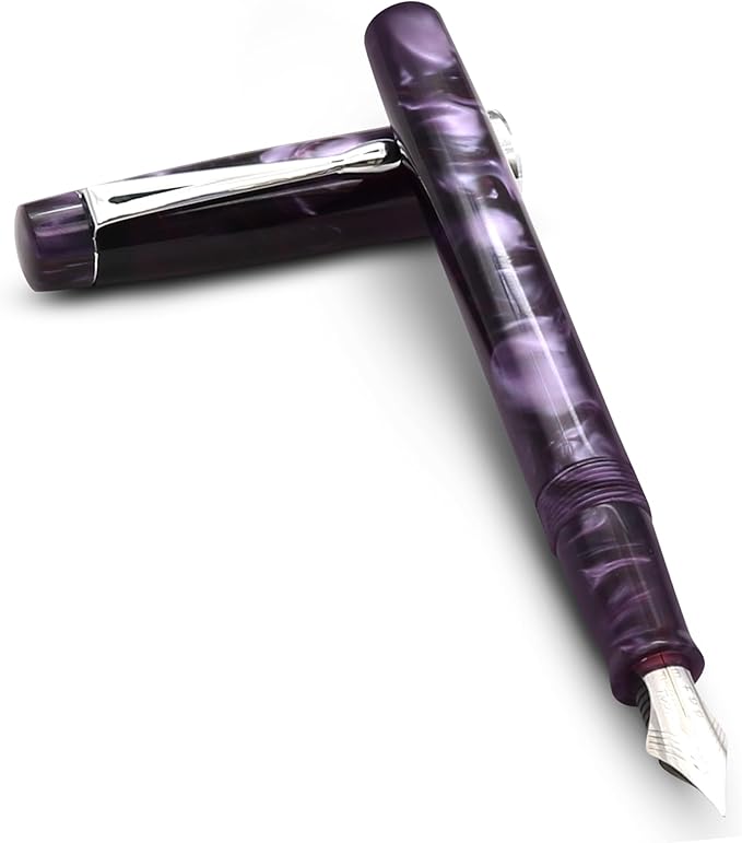 FPR Himalaya V2-Chrome Ultra Flex Nib Pen - Twist-Style Converter Filled Calligraphy Pens for Writing-Fancy Pens for Men & Women - Flex Fountain Pen w/Metal Clip & Cap Ring (Amethyst Purple Acrylic)