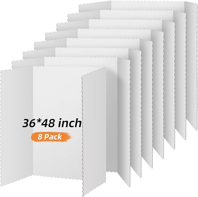 Henoyso 8 Pcs 36 x 48 Inch White Trifold Poster Board for Science Fair School Business Project Exhibition Large Tri Fold Presentation White Display Board Foldable Paperboard