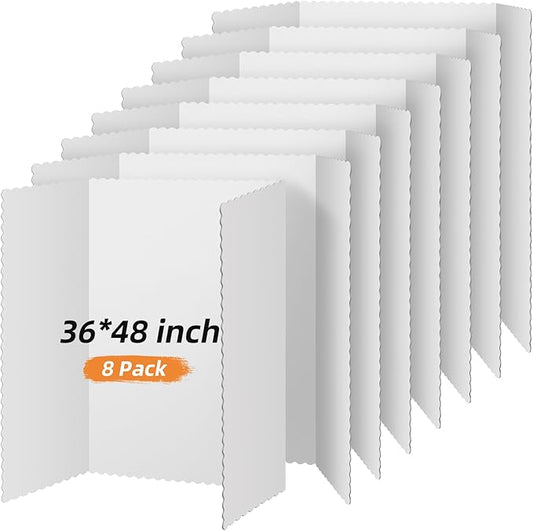 Henoyso 8 Pcs 36 x 48 Inch White Trifold Poster Board for Science Fair School Business Project Exhibition Large Tri Fold Presentation White Display Board Foldable Paperboard