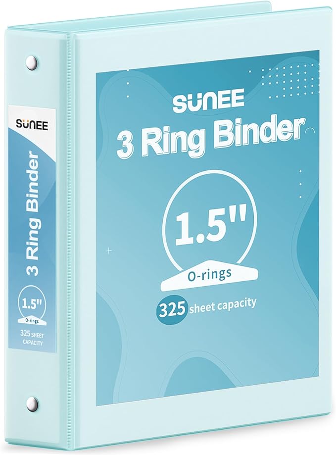 SUNEE 3 Ring Binder 1.5 Inch 1 Pack, Clear View Binder Three Ring PVC-Free (Fit 8.5x11 Inches) for School or Office Supplies, Pastel Blue