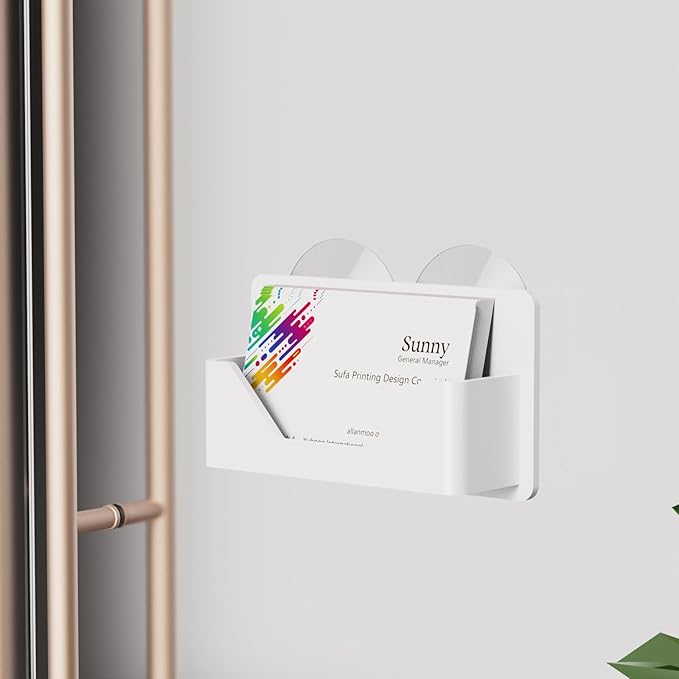 PecMuikee Window Mount Business Card Holder with Suction Cups，White Acrylic Business Card Display Stand,Multiple Business Card Holders for Office, Exhibition, Home, Restaurant 1Slot 2 Pcs