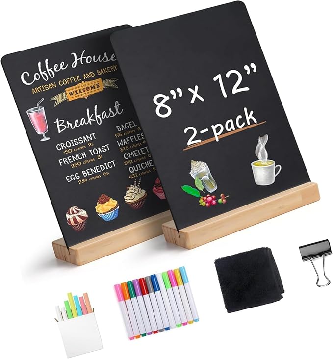 UAGGIC Creative 8x12Inch Desktop Small Chalkboard with Wood Stand Set for Home Office Decoration and Memos Writing Board