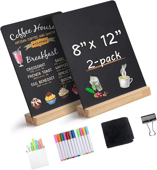 Double-Sided 8x12Inch Chalkboard with Wood Stand Erasable Memo Board for Home Office Classroom Decor & Daily Organization Desktop Chalkboard Set
