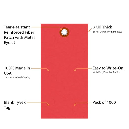 SmartSign (Pack of 1000) 4.75 x 2.375 inch “Red” Blank Tyvek Shipping Tags with Metal Eyelets, Size #5, 8 mil Thick Tyvek