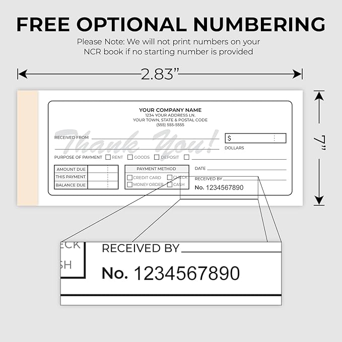 Custom 2.83" x 7" Carbonless NCR Books in 3-Part Triplicate Invoices, Receipts, Work Orders, Sales Orders, Purchase Orders, Estimates, Quote Forms with Your Company/Business Name (99 Sets)
