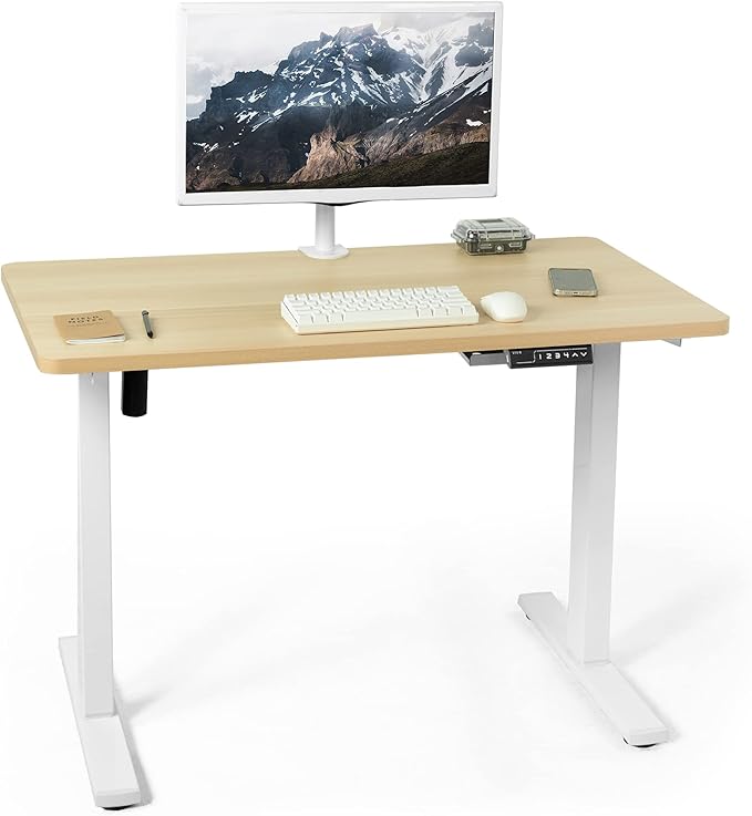 VIVO Electric 43 x 24 in Standing Desk, Memory Height Adjustment, 1B Series, Holds 220 lbs, Light Wood Top, White Frame, DESK-1W4C