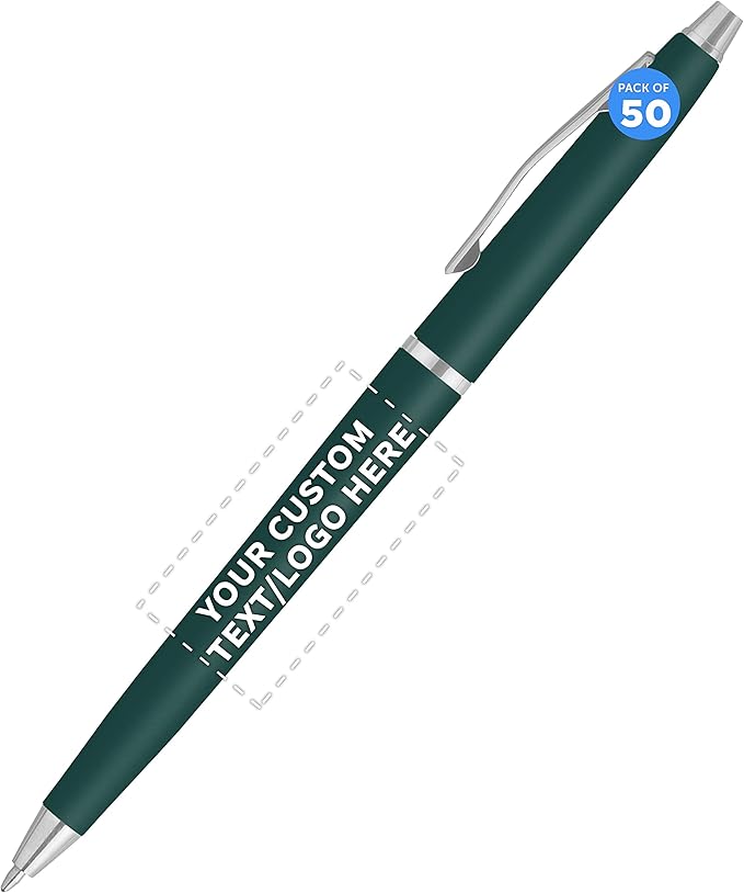 DISCOUNT PROMOS Custom Langham Ballpoint Pens Set of 50, Personalized Bulk Pack - Black Ink, Great for Office, School, Business, Tradeshows - Hunter Green
