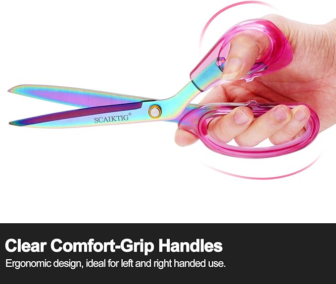 SCAIKTIG Acrylic Scissors Set, Office Scissors for Desk Heavy Duty, Pink Clear Comfort-Grip Handles and Titanium Coated Blades, Sharp Scissors all Purpose for Sewing, Art, Craft, School, Home Supplies
