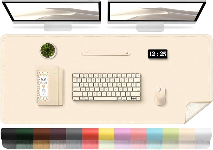 Leather Desk Pad Protector, 47.2'' x 23.6'', Suede Base Sewing Desk Blotter, Non-Slip Office Mat, Waterproof Writing Pad for Office and Home - Beige