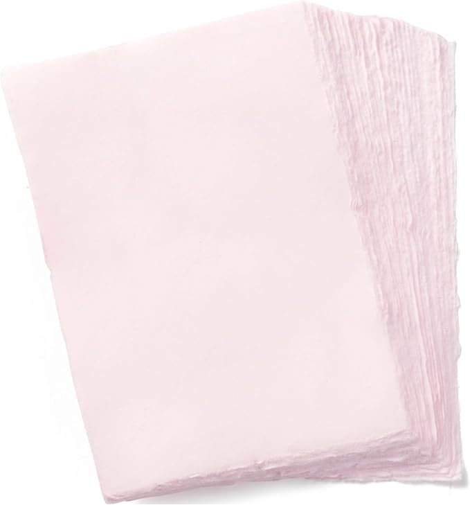 Wanderings Handmade Pink Deckle Edge Blank Paper - 4x6 - Pack of 50 - Watercolour/Mixed Media Paper - Save The Date Invitations Greeting Cards Notes DIY Arts Crafts - Thick 150 GSM