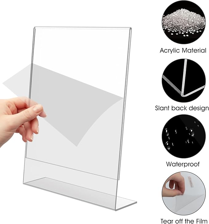 SVOPY Acrylic Sign Stand Holders - 8.5 x 11 Inches Clear Plastic Table Paper Display Stand, Suit for Displaying Posters, Picture, Flyers, Menu - 18 Pack