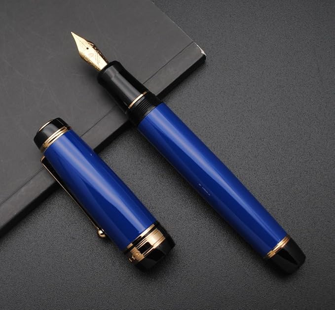 xixixiaozhu Metal Big Fountain Pen Set Medium Nib 0.7mm, Includes Ink Refill Converter, 5 Ink Cartridges & Gift Box (Medium Nib 0.7mm, Blue)