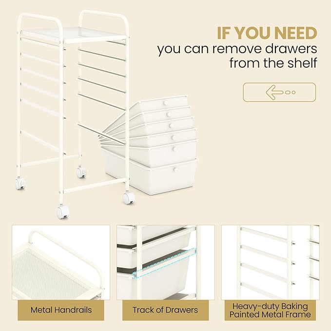 Giantex 6 Storage Drawer Cart Rolling Organizer Cart for Tools Scrapbook Paper Home Office School Multipurpose Mobile Utility Cart (Ivory)