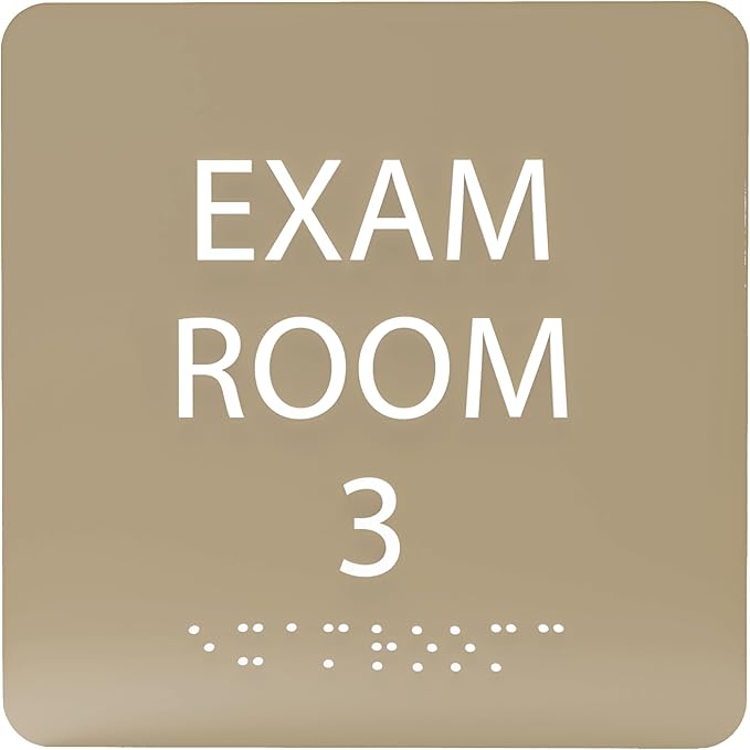 ADA CENTRAL SIGNS - 6" X6" Exam Room 3 Sign - ADA Compliant Tactile Graphics Grade 2 Braille Text Acrylic Wall Signs - Educational Institution Directional Assistance Test Center Door Sign for Schools