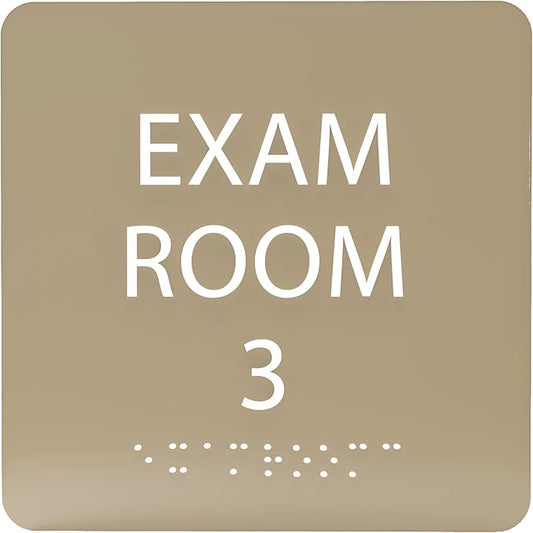 ADA CENTRAL SIGNS - 6" X6" Exam Room 3 Sign - ADA Compliant Tactile Graphics Grade 2 Braille Text Acrylic Wall Signs - Educational Institution Directional Assistance Test Center Door Sign for Schools