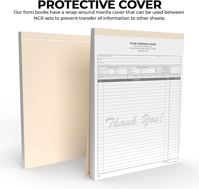 Custom 8.5" x 11" Carbonless NCR Books in 2-Part Duplicate Invoices, Receipts, Work Orders, Sales Orders, Purchase Orders, Estimates, Quote Forms with Your Company/Business Name (100 Sets)