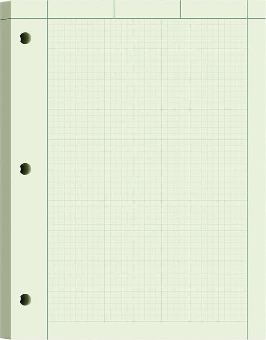 Engineering Paper 8.5 x 11, 100 Sheets Top Glue Binding Engineering Notebook, 5x5 Quad Ruled Graph Paper, 3-Hole Punched Engineering Computation Pad 8.5 x 11, Green Tint Engineering Paper Notebook