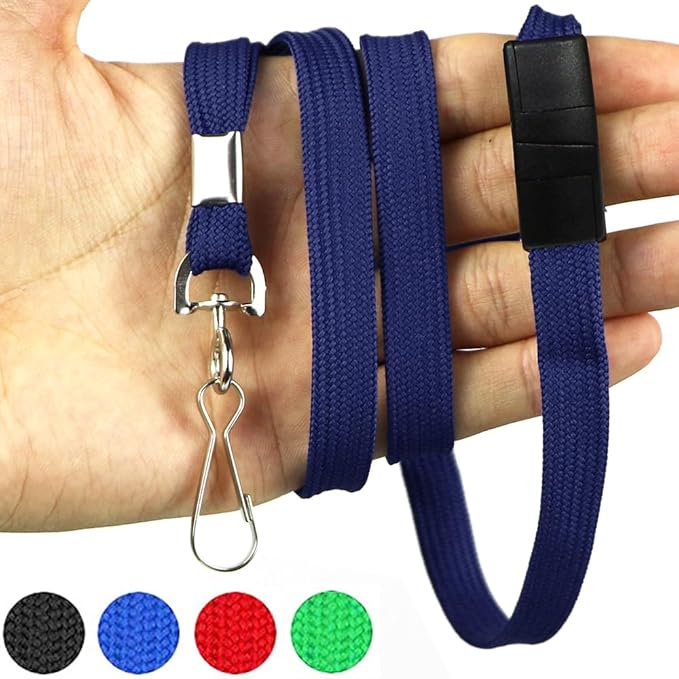 Bird Fiy Lanyards Safety Black Lanyards Neck Flat Premium Breakaway Badge Lanyard with J-Hook for ID Nametag Badge Holder (Navy Blue, 50 PCS)