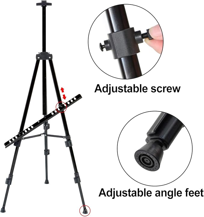 T-SIGN 72 Inches Tall Folding Easel Stand for Display, Aluminum Metal Tripod Art Easel Adjustable Height from 22-72 - Instant Poster Easels for Painting Canvas - Floor Standing Easel (Pack of 2)