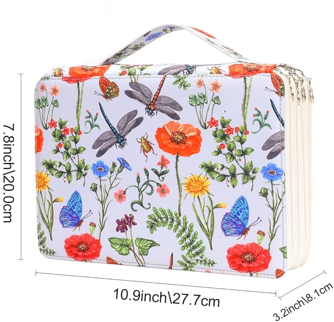Vomgomfom Colored Pencil Case - 200 Slots Holder With Zipper Closure, Twill Fabric Large Capacity for Watercolor Pens or Markers, Organizer for Artist (White)