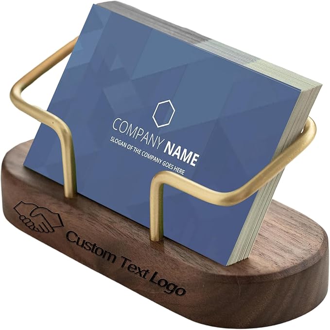 HJX Custom Business Card Holder Desk-Personalized Engraved Wooden Business Card Case Holder, Customized Name Logo Business Card Display Gifts for Men Women (Style2-Black)
