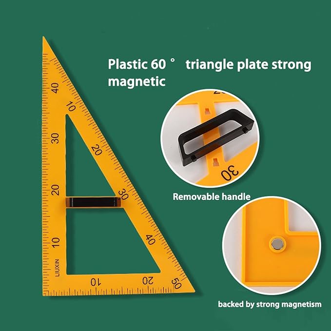 Magnetic Geometry Tool, Protractor, Triangle Rulers Easy Attachment Blackboard Measurement Kit, Teacher Board Protractor Multi-Purpose Kit Large Teaching Aids (Four-Piece Set)