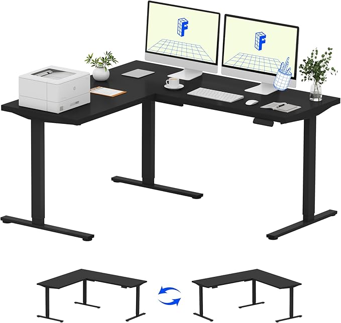 FLEXISPOT L Shaped Standing Desk, 63 x 55 Inch Electric Height Adjustable Corner Desk, Sit Stand Computer Workstation, Preset Controller, Home Office, Black Frame with Black Top