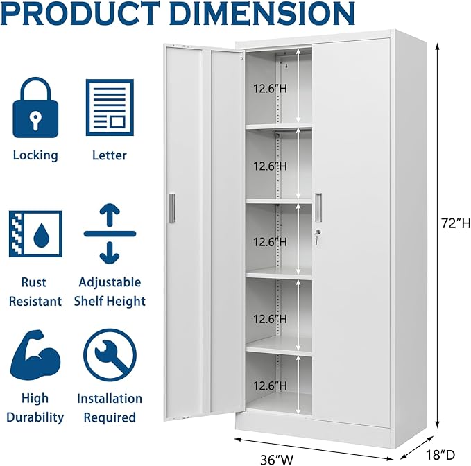 TaskStorz Storage Cabinet, 72 Inch Tall Metal Storage Cabinet with Doors and Shelves,Heavy Duty Metal Cabinet, Pantry Cabinets for Kitchen Storage, Garage Cabinet for Living, Dining Room