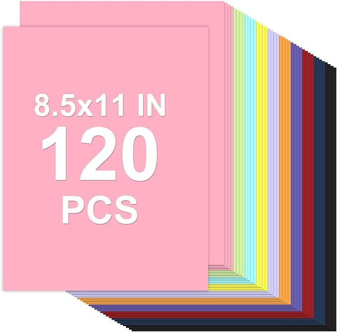 Cardstock 8.5 x 11, 10 Colors Colored Printer Paper 75 lb/200 gsm, 120 Sheets Colored Card Stock, Assorted Colors Construction Paper for Invitations, Diy Cards, Business Cards, Drawing etc