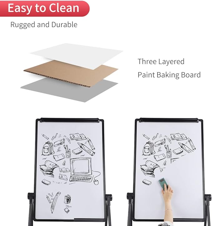 Dry Erase Board with Stand, Double Sided Magnetic Whiteboard, 24 x 36 Portable Height Adjustable White Board with Aluminium Frame