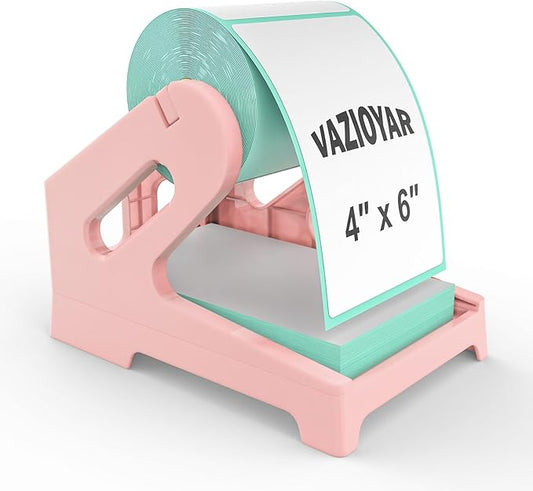 Vazioyar Thermal Label Holder for Rolls and Fan-Fold Labels, Sticker Roll Holder Work with Desktop Label Printer, Label Stand Shipping Supplies for Home Office(Pink)
