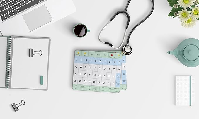Adult Communication Board - Non-Slip, Portable Letter Chart for Non-Verbal, Stroke Recovery, Effective Visual Aids for Non-Speaking Patients, Pain Scale, QWERTY or ABC (QWERTY)