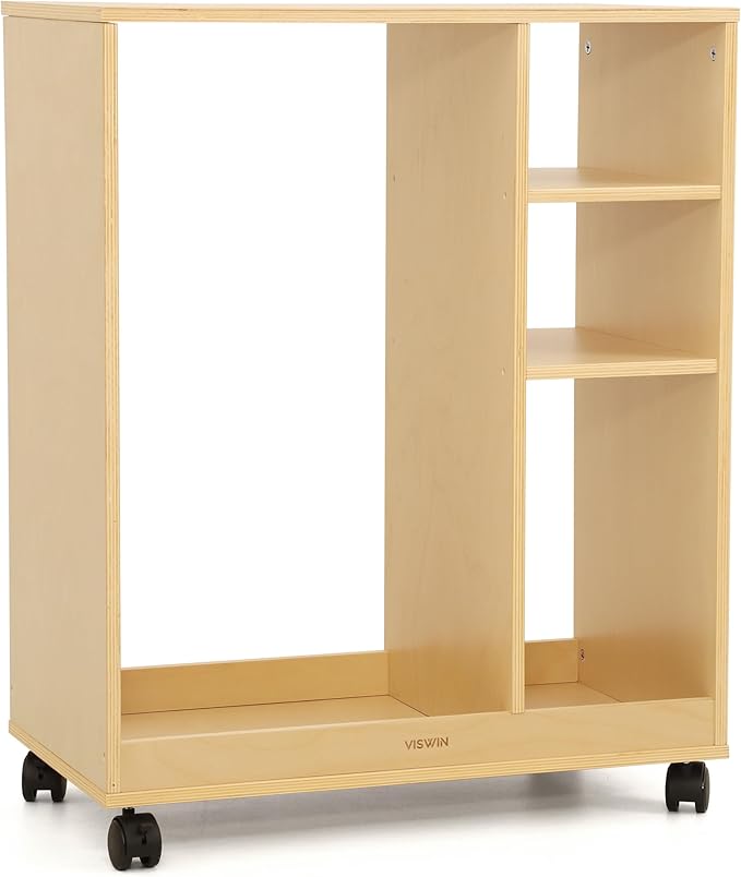 VISWIN Art Cart Organizer, Solid Pine Wood Art Supply Storage Organizer with Caster Wheels, 3-Tier Multifunctional Rolling Utility Storage Cart for Studio, Classroom, Artists - Natural