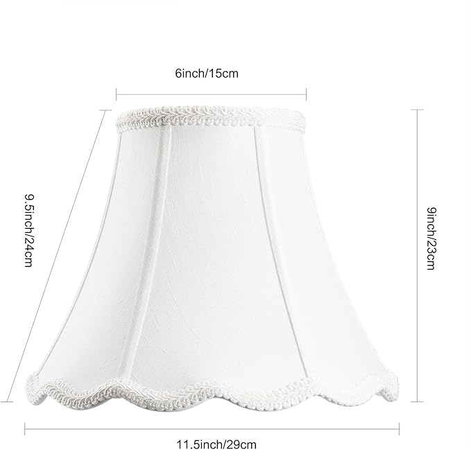 Bell Lamp Shade, Saangseon White Lampshade Replacement 6'' Top x 11.5'' Bottom x 9.5'' Slant Height x 9'' Vertical Height, Lamp Harp Included