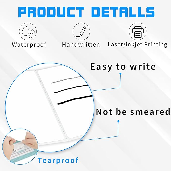 Yeachlaing Name Tag Stickers,3.5" x 2.25" White Labels,Waterproof/Oil/Tear Resistant/Ink Won't Smudge (260pcs,1 Roll)
