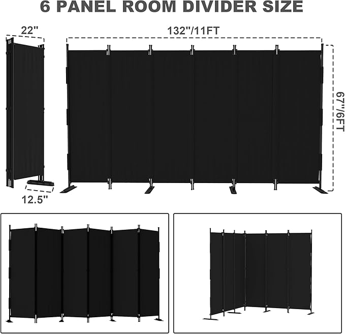 Kecreque 6 Panel Room Divider,6ft Folding Screen Portable Wall Partition Room Divider with 4 Metal Feet,Privacy Screen Indoor Doubles as a Cubicle Wall,Suitable for Bedroom Dressing Room Office