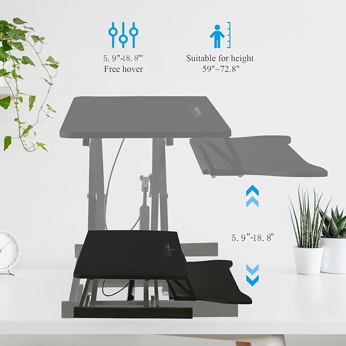 37 Inch Standing Desk Converter - Manual Pneumatic Spring, Two Monitor Stable Standing Desk Converter, 5.9" to 18.8" Height Adjustable Laptop Workstation with Keyboard Tray for Home, Company(Black)